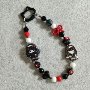Black and Red Beaded Hello Kitty Keychain